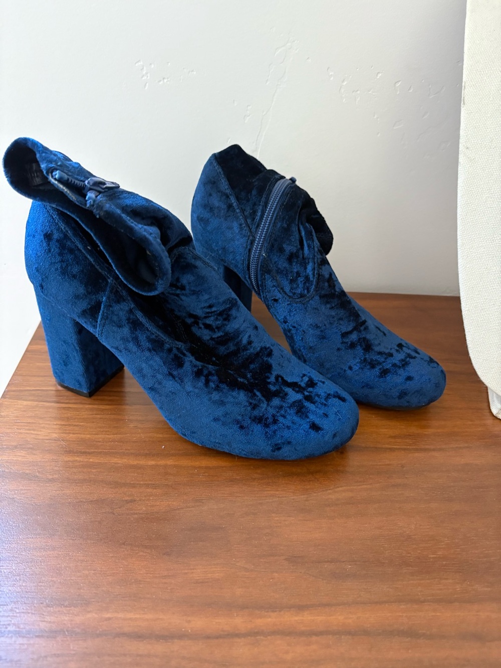 Carlos Santana Blue Velvet Block Heel Ankle Boots